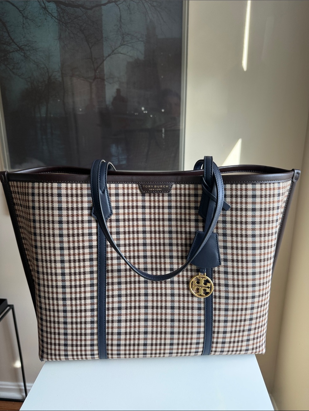 Tory Burch Checkered Tote - Black and Brown